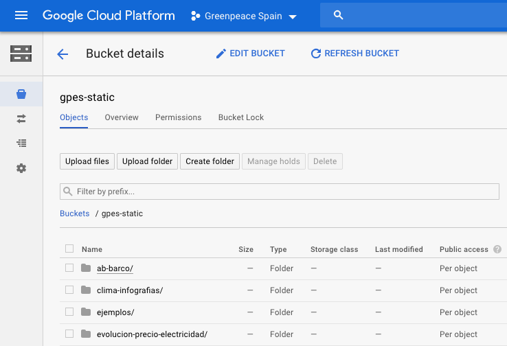 Google Cloud Storage screenshot